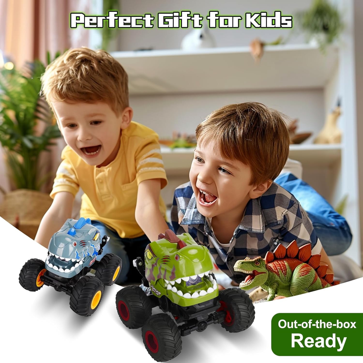 Drefirsa Remote Control Dinosaur Car, Monster Truck Toy for Boys Ages 3-10, Green