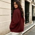 thumbnail image 5 of LUVDA Women's Stripe Fleece Jacket Full Zip Stand Collar Cozy Casual Fall Winter, 5 of 9
