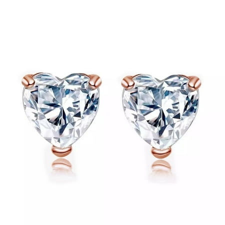 24k Rose Gold 3 Ct Heart Created White Sapphire Stud Earrings Gift for Women Plated by Paris Jewelry