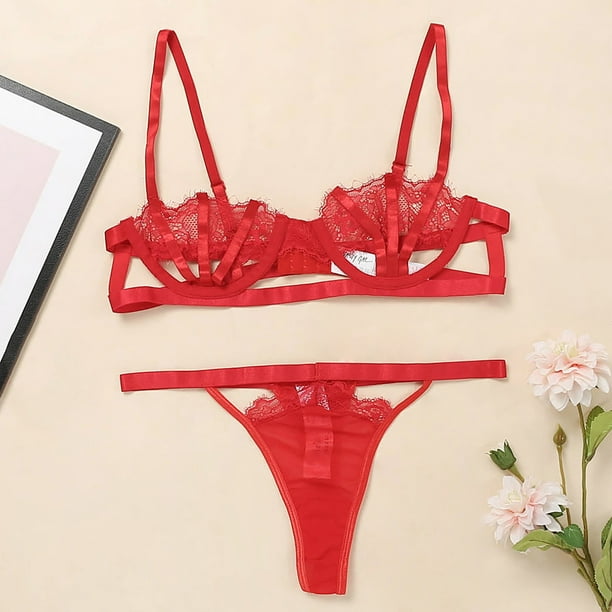 Shein Bra Thong Sexy Red Lingerie Set Size Large 