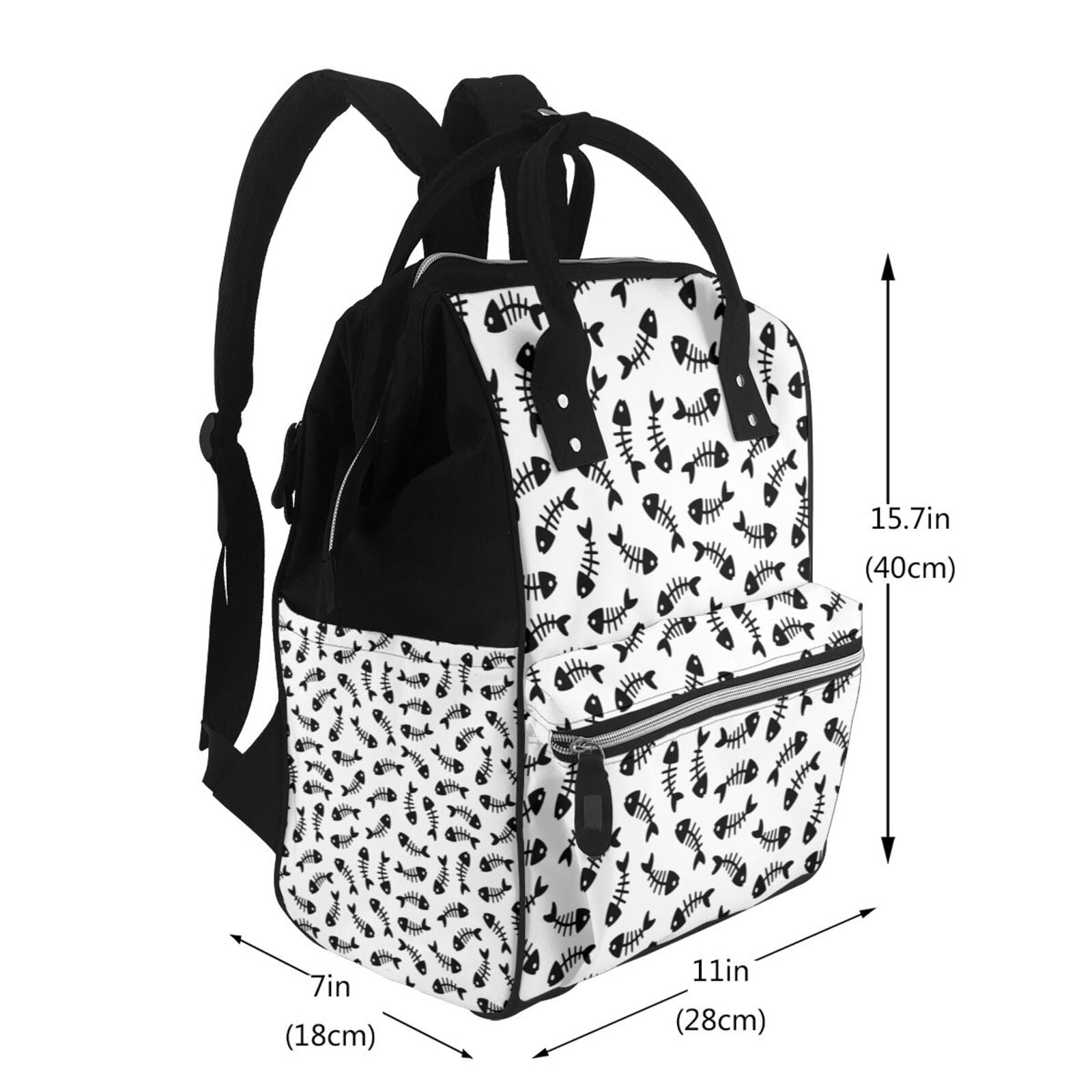 Ratiio Fish Bone Mummy Backpack - Waterproof Twill Canvas, Large Capacity Diaper Bag with Multiple Pockets and Adjustable Straps