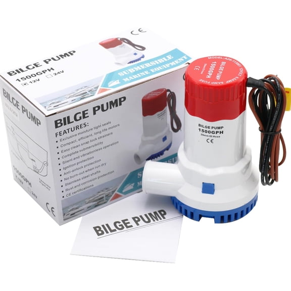 MAKERELE Electric Bilge Pump DC12V 1500GPH High Efficiency Bilge Pump Suitable for a Variety of Boat Type Water Equipment
