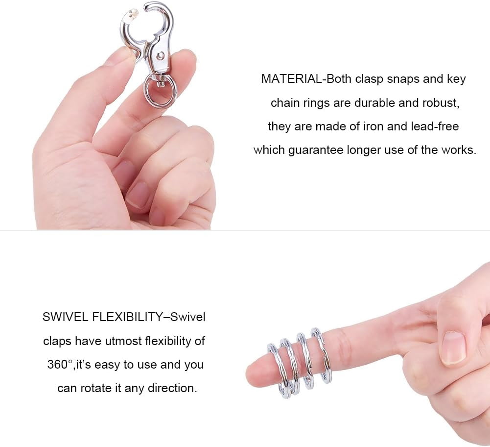20 Pcs Iron Swivel Lobster Claw Clasps Snap Hook with Key Ring 63x25mm Platinum