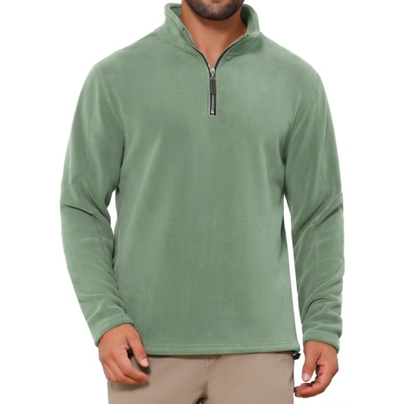 INSPIRE CHIC Men's Solid Color Stand Collar Half-Zip Long Sleeve Fleece Pullover Sweatshirt M Gray Green
