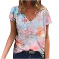 thumbnail image 2 of Hauts d'Été pour Femmes Grande Taille Femmes Été Blouse Imprimée T-Shirts Décontractés Col en V Manches Courtes T-Shirts Hauts Col en V T-Shirt Femmes en Liquidation, 2 of 5