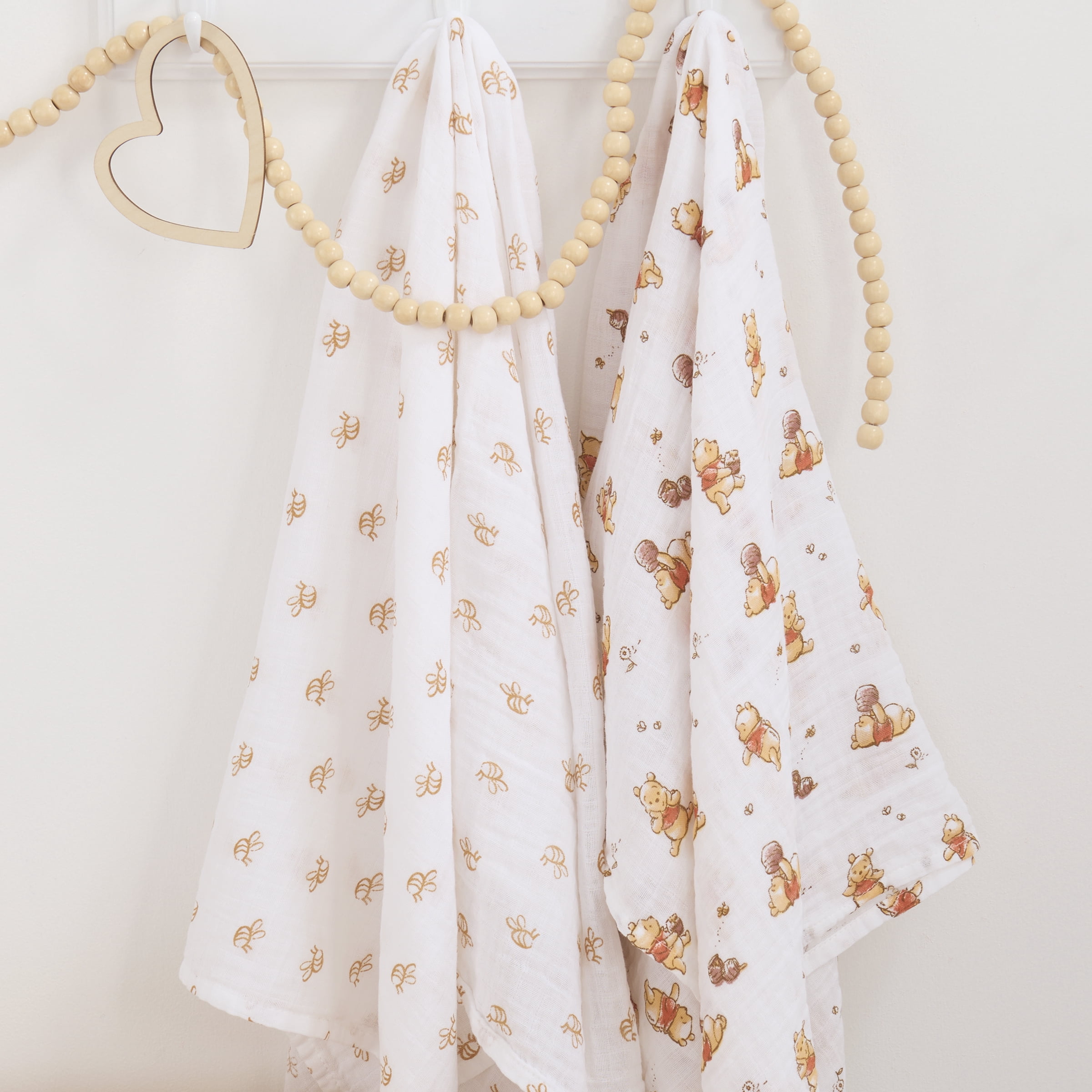 Disney Winnie the Pooh Ivory Cotton Muslin Swaddle Baby Blanket (2 count)