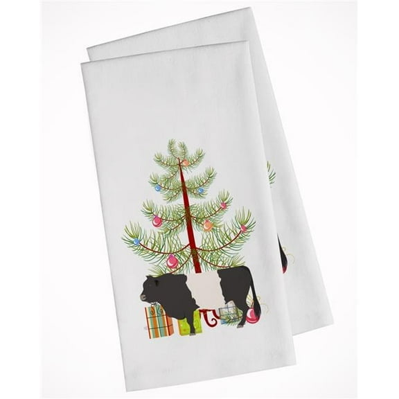 Belted Galloway Cow Christmas White Kitchen Towel - Set of 2