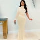 thumbnail image 3 of Vestido largo ajustado con cristales y diamantes de imitación para mujer, sexy, de una manga, de malla transparente, con retazos, para fiesta nocturna y club, 3 of 5