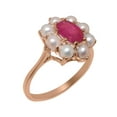 thumbnail image 1 of LBG British Made 9k Rose Gold Natural Ruby & Cultured Pearl Womens Cluster Ring - 33 size options - Size 11.25, 1 of 6