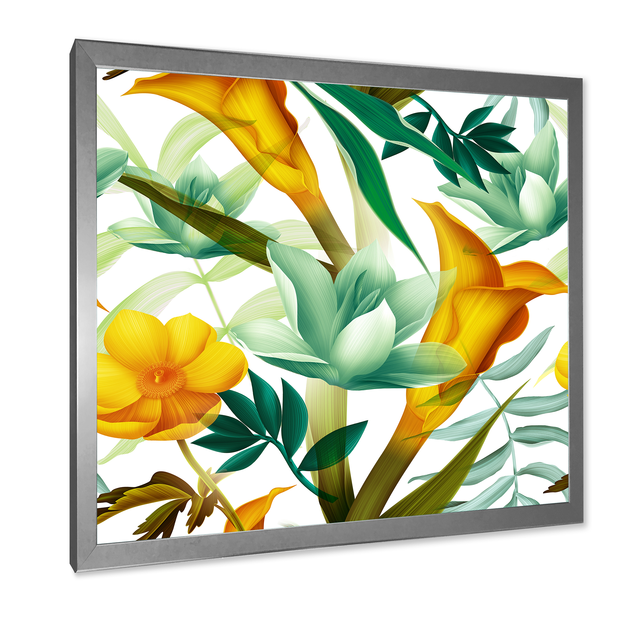 Designart 'Yellow Flowers and Tropical Foliage III' Modern Framed Art Print