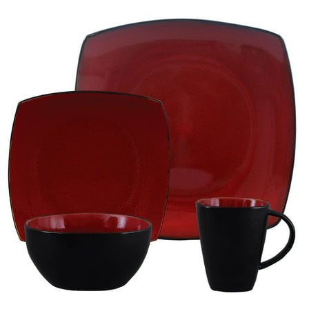 Gibson Elite 61220.16Rm Soho Lounge Square 16-Piece Dinnerware Set Red