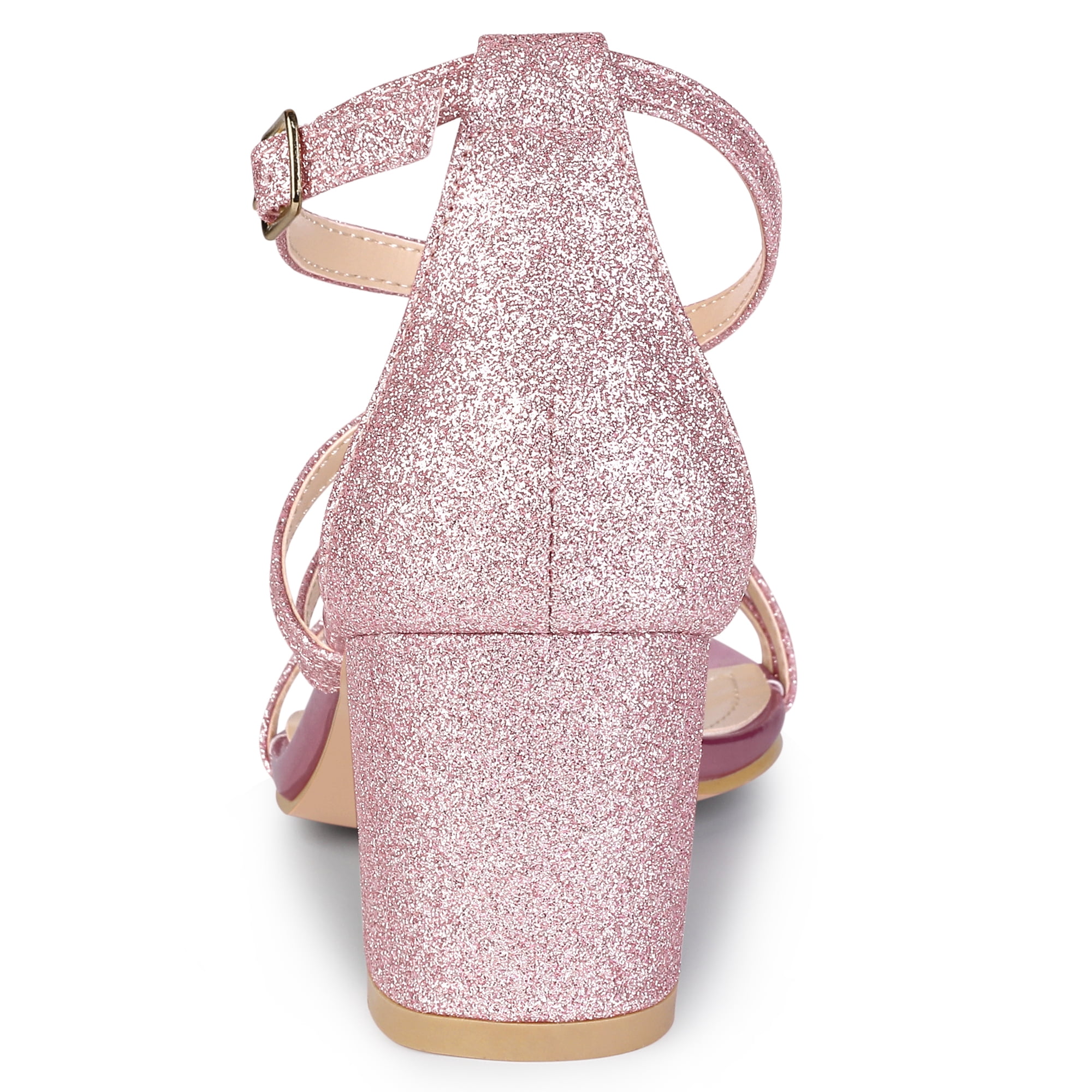 DARING DIVA Women's Glitter Crisscross Strap Chunky Heels Sandals Pink 10