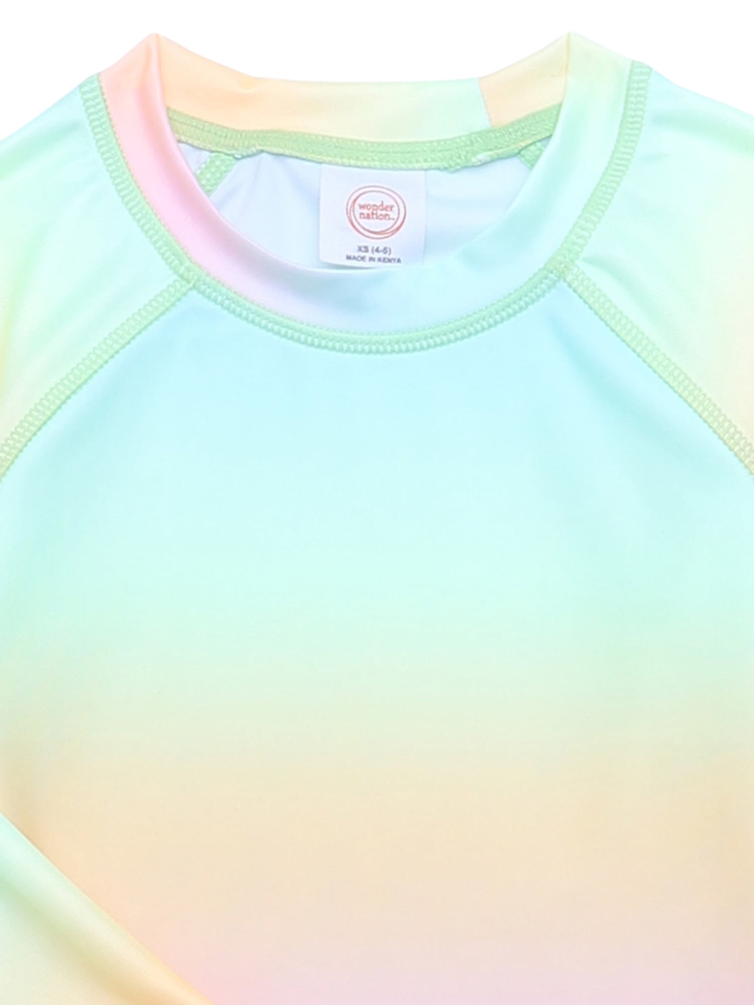 Wonder Nation Girls Rash Guard and Bottoms Swimsuit Set with UPF 50+, 2-Piece, Sizes 4-18 & Plus