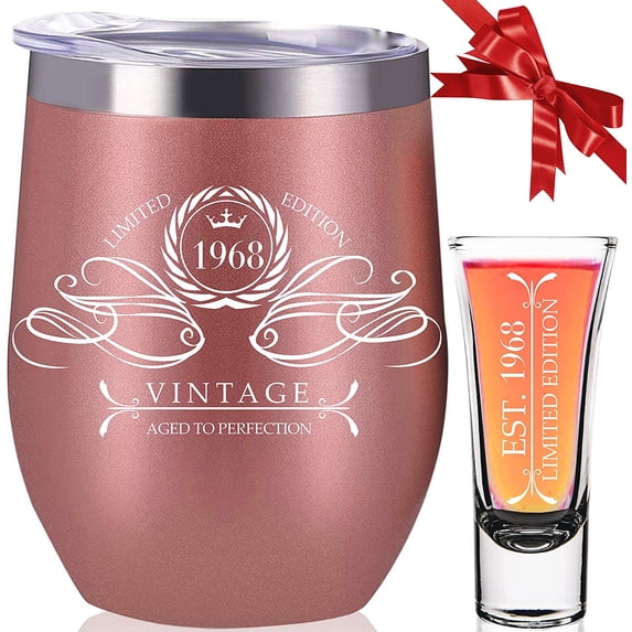 Vintage 1968 Aged To Perfection Stainless Steel Wine Tumbler + Shot Glass, 55 Birthday Gifts Women, 55 Birthday Decorations, 55th Gifts Ideas, Cheers to 55 Years, Party Favor Gifts — PARIS PRODUCTS CO
