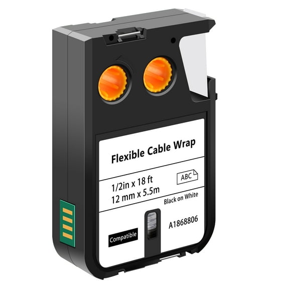 GREENCYCLE 1 Pack Compatible for DYMO XTL 1868806 1/2''x 18ft Black on White Flexible Cable Wrap Nylon Label Tapes use in Rhino XTL-300 500 Printer