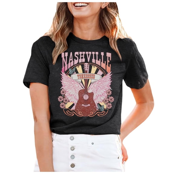 Yuannlog Women Tshirts Graphic Country Music Vintage Tennessee Graphic Tshirts Rodeo Western Short Sleeve Tee Shirts Tops