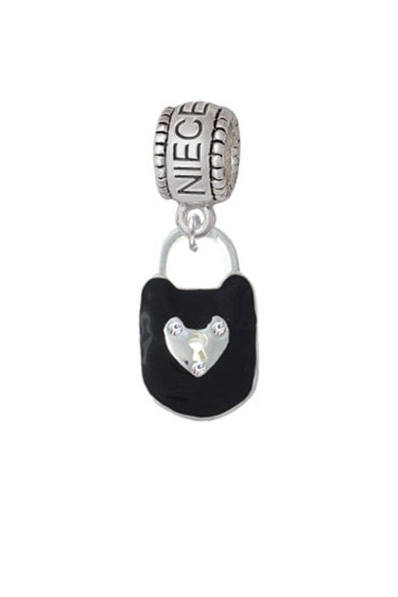 Black Enamel Lock with Clear Crystals - Niece Charm Bead