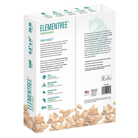 Elementree - Sustainable Printer Paper For Everyday Printing and Copying, 8.5 x 11 20lb/ 75gsm 500 Sheets Per Ream (00918) - White