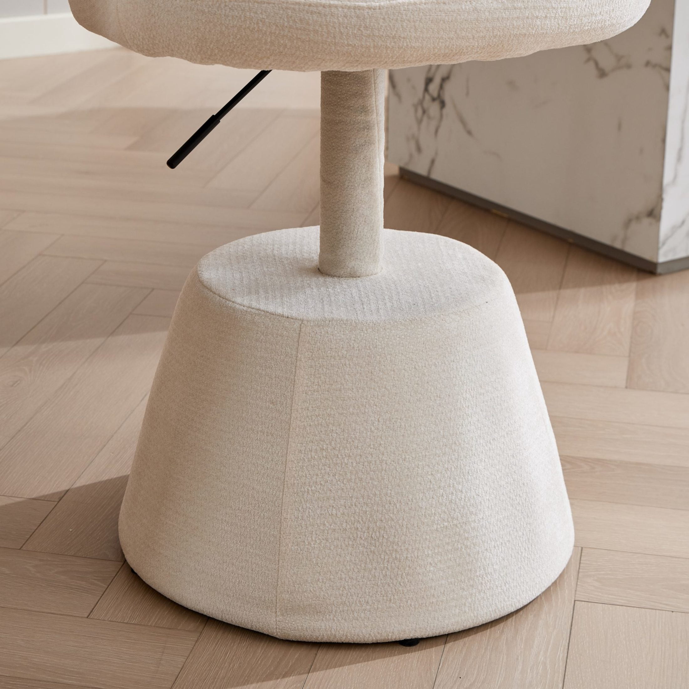 Noble House Adjustable Height Swivel Bar Stool, Chenille Upholstered Round Seat, Metal Base, Beige