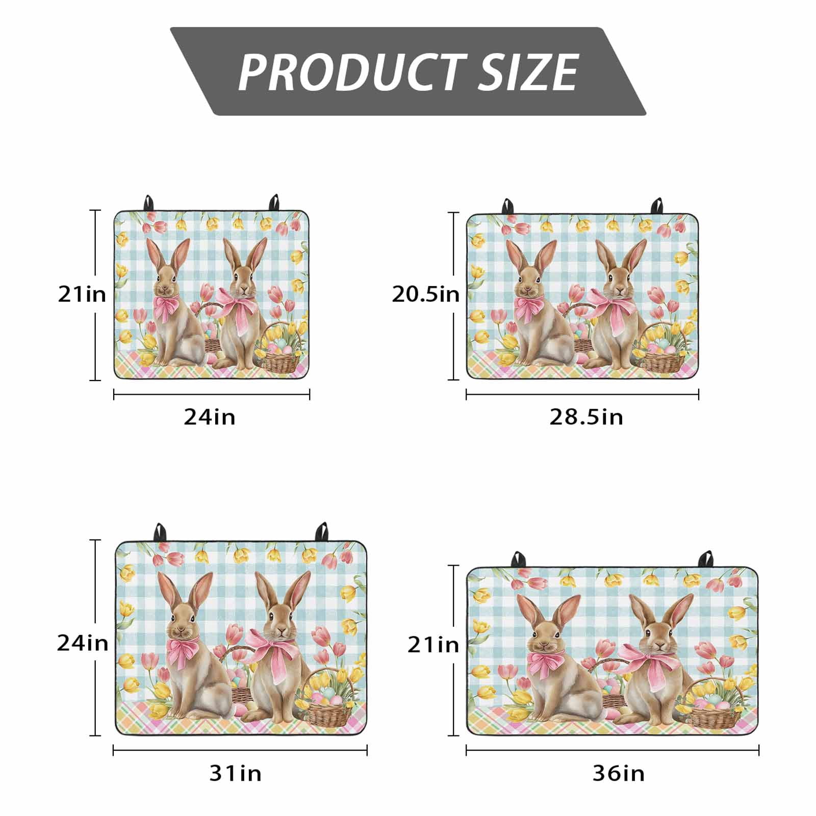 Easter Bunny Eggs Stove Top Cover for Electric Stove, Heat-proof & Non Slip Glass Top Stove Cover Protector, Spring Tulips Farm House Rabbits Blue Plaid Kitchen Flat Cooktop Rubber Mat 24x21 Inches