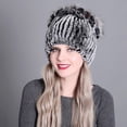 thumbnail image 2 of Contrast Color Furry Hat for Women  Winter Beanie with Patchwork, 2 of 4