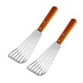 thumbnail image 1 of (2 piezas) Espátula para pescado, espátula para huevos, espátula de cocina de acero inoxidable, espátula para parrilla, espátula ranurada con mango de madera para cocinar pescado, carne, 1 of 5