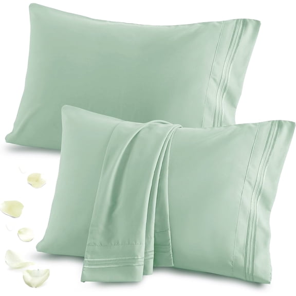 Luxurious Microfiber Pillowcases Set Sage Green 20x26 Inch Standard Size Soft