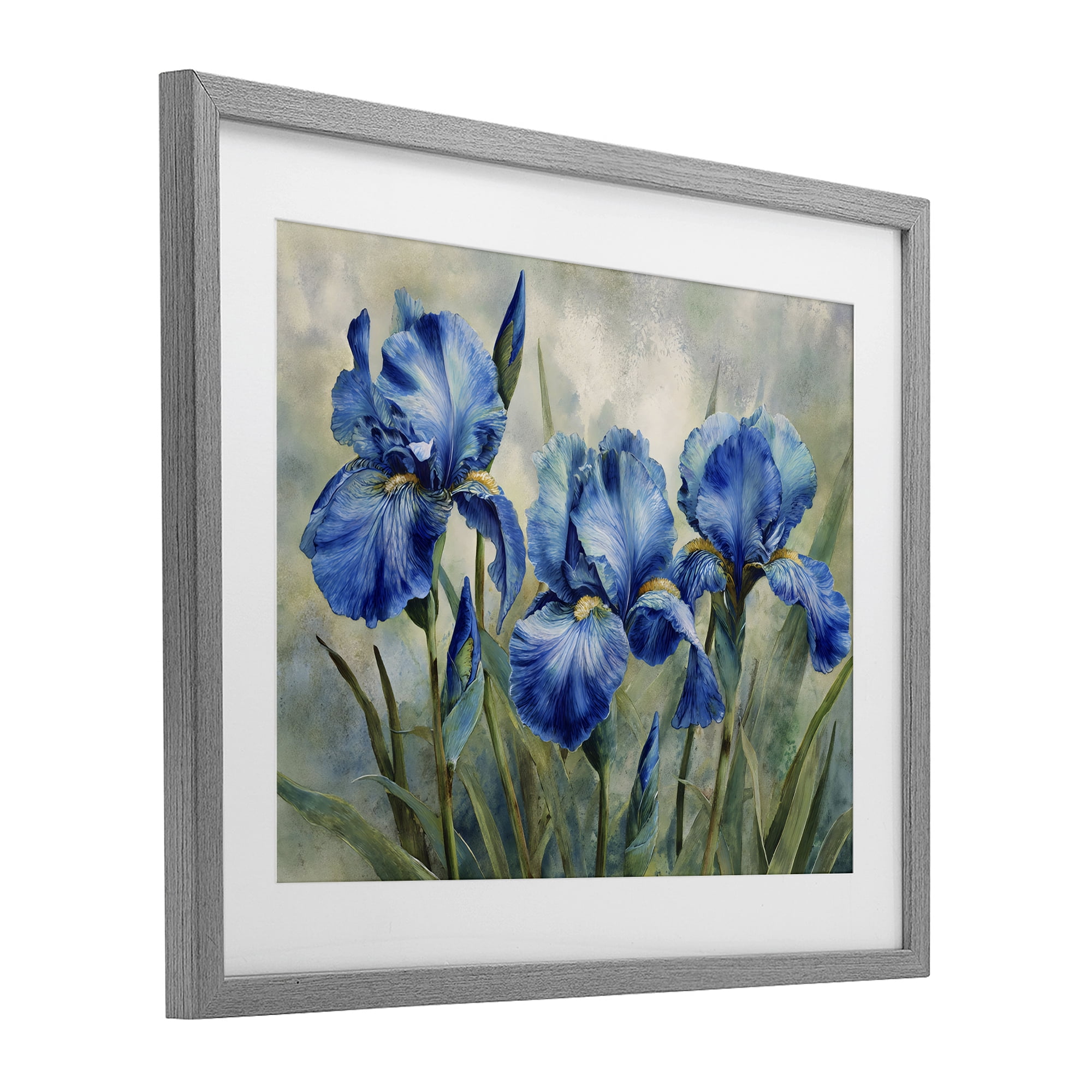 Stupell Industries Drawn Blue Iris Flowers Gray Framed Print Under Glass, design by Franklyn Gregory
