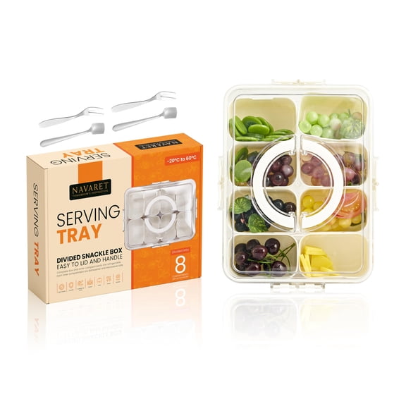 Snackle Box Divided Serving Tray with Lid & Handle 4 Compartments
