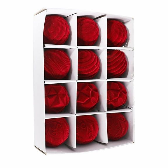 PPKVUFD 12 Pcs Velvet Christmas Balls Bulk Flocked Christmas Tree Ball Ornaments Plastic Xmas Decorative Hanging Ornaments(Red,2.36 Inch)