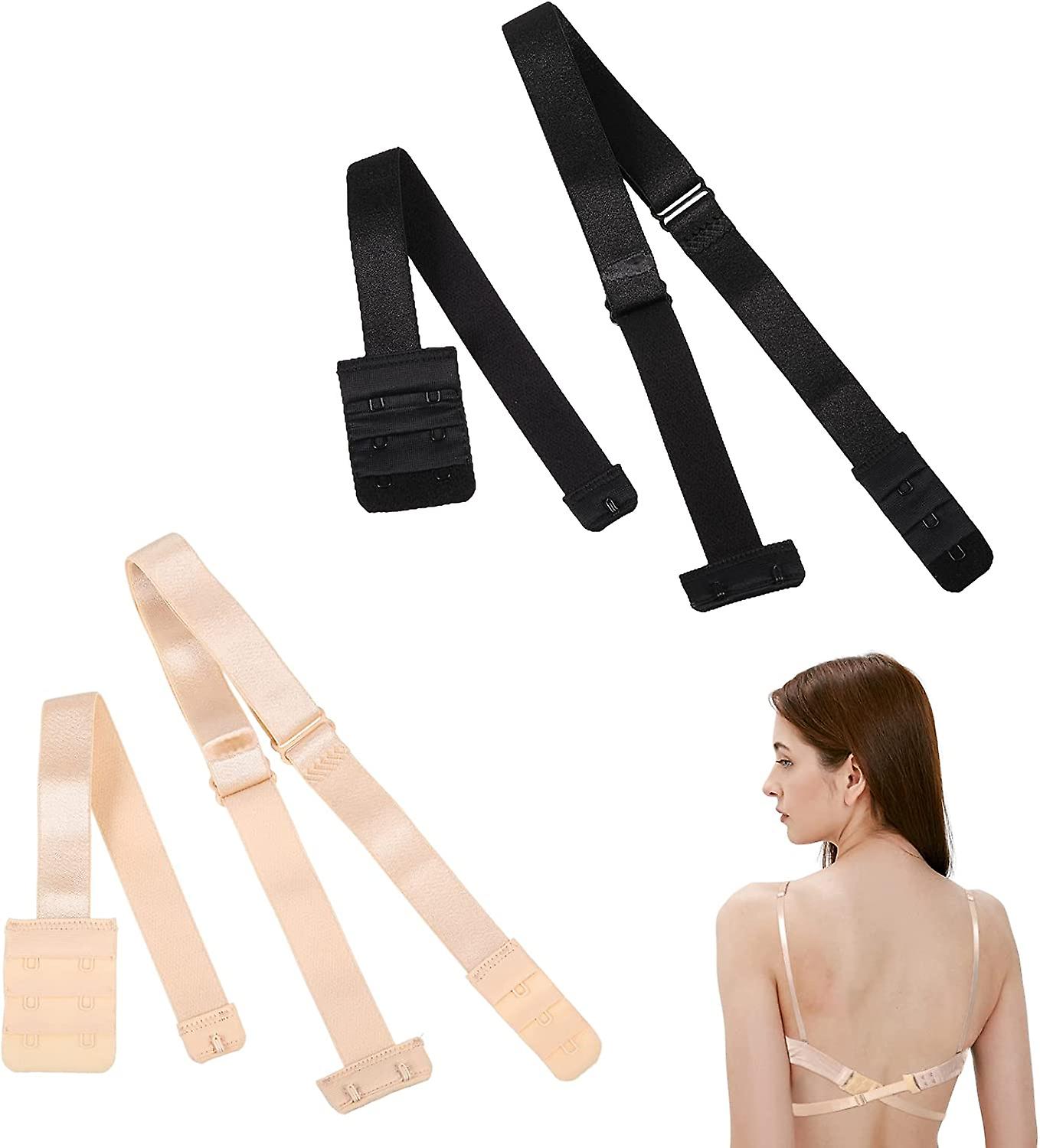 2 Pairs Low Back Bra Converter Straps Backless Bra Converter, Women's Adjustable Low Back Extender Bra Converter Straps 2 Hooks Women Bra Strap Extend