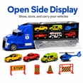 thumbnail image 5 of 11-Piece Toy Truck Carrier Set with Mini Vehicles, Big Rig Transporter Playset with Cars, Helicopter, Bus & Road Signs, Storage Truck Toy for Kids Ages 3+, 5 of 9