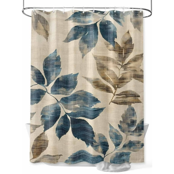 Fsddascl Navy Blue Brown Botanical Shower Curtain Set - 72" x 78" Washable Bathtub Curtain with 12 Hooks, Retro Elegant Palm Leaves Waterproof Fabric Stall Shower Curtains for Bathroom/Bathtub