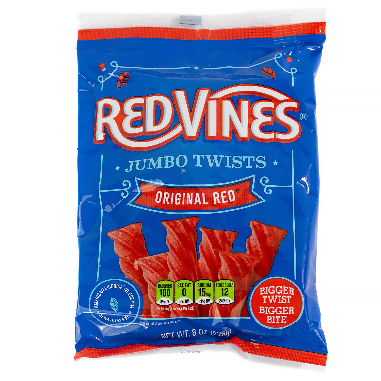 RED VINES Jumbo Twists, Original Soft & Chewy Licorice Candy, 8oz Bag