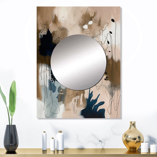 Designart "Reflections in Blue II" Abstract Mirror Wall Decor - Modern Blue Abstract Large Mirror For Wall Art Decor - 32" x 24" Inch