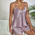 thumbnail image 2 of Silk Satin Pajama Set for Women 2 Piece Womens Short Pajamas Set Cami Top Lounge Sets Pajamas for Women Set Pants, 2 of 6