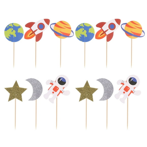 24pcs Cake Topper Astronaut Design Cake Insertion Cupcake Decoration Party Favor