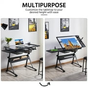 Alden Design Adjustable Glass Top Drafting Table with Stool, Black