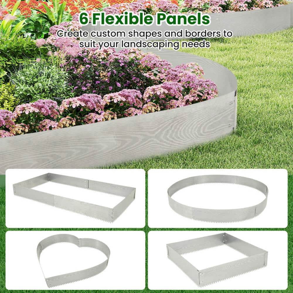 Yardi Yarda 6-Pack 20 FT Galvanized Metal Landscape Edging for Lawn, Metal Garden Bed for Outdoor as Yard, Silver