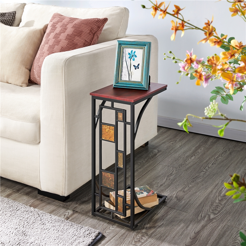 Renwick Traditional C Shaped Wood and Metal End Table, Brown/Black - image 2 of 11