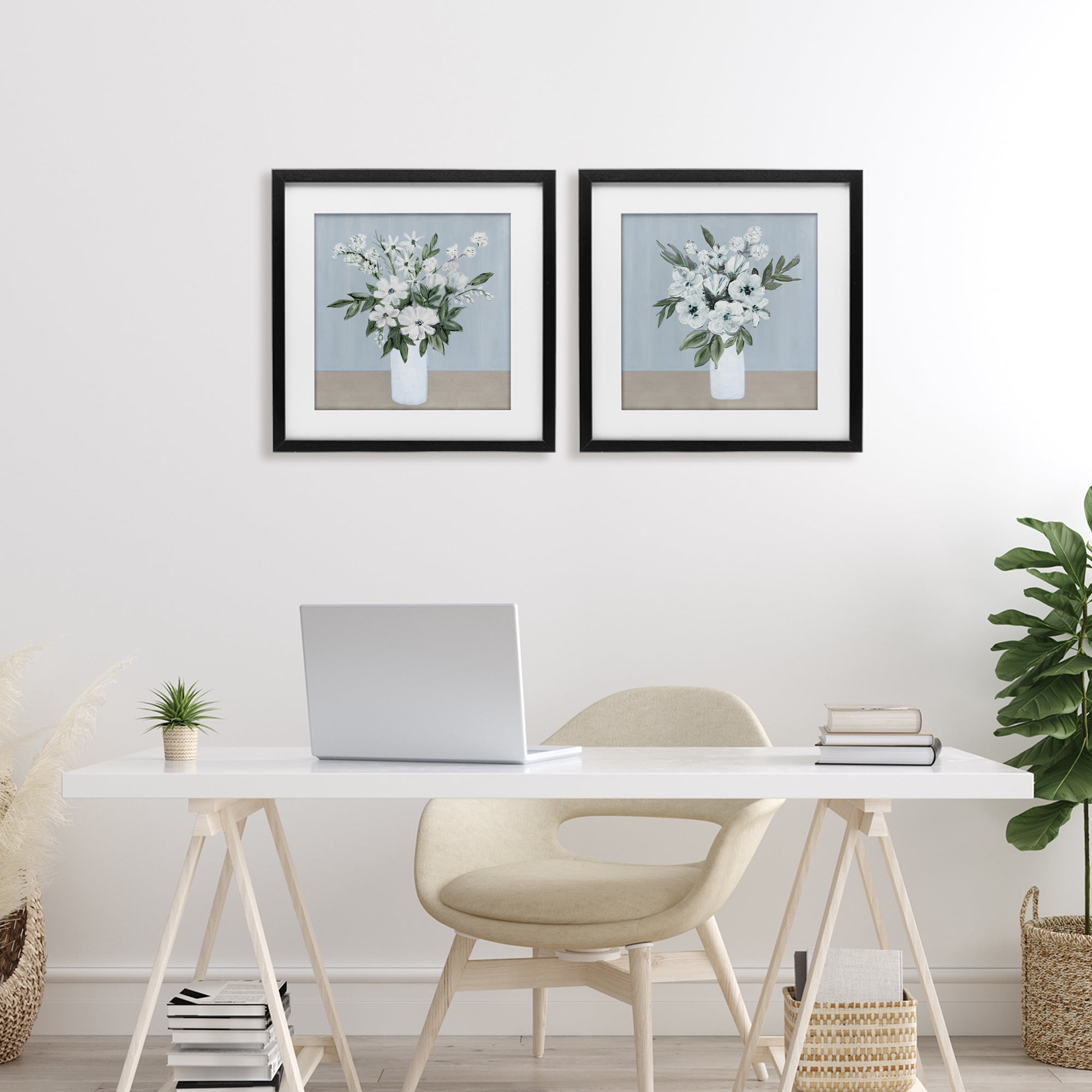 Stupell Industries Mixed White Blossoms 2 Piece Black Framed Print Under Glass Set, design by Marilyn Dunlap