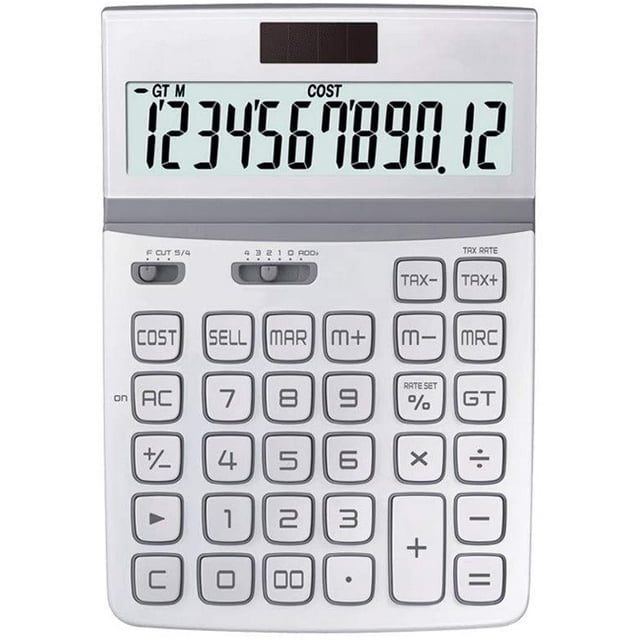 Multifunction Large Screen Calculator 12-bit Digital HD Display Protection Eye Solar Button Battery Double Insurance Financial Calculator Practical Gift (Color : Gold)-White