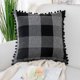 thumbnail image 2 of Clásico Búfalo Cuadros Fundas Cojines Cubiertas con Pompones Decorativo Funda Cojín Poliester Funda Almohada Cobertor para Sofa/Sillón/Cama 18 x 18 Pulgadas Negro y gris, 2 of 11
