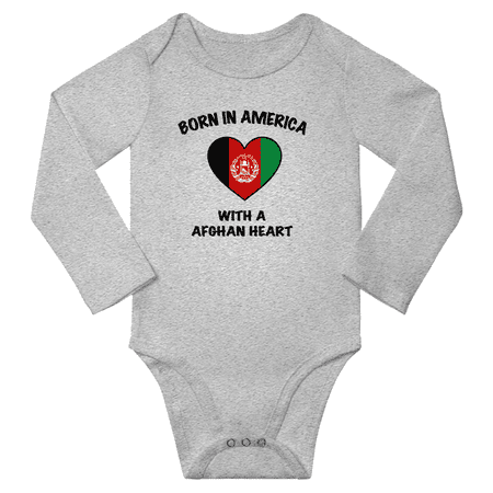 

Born in America With a Afghan Heart Baby Long Sleeve Romper (Gray 18 Months)