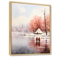 thumbnail image 2 of Designart "Winter Lake Camping II" Landscapes Framed Wall Art - Country Pink Camping Travel Entryway Framed Wall Art Print, 2 of 6