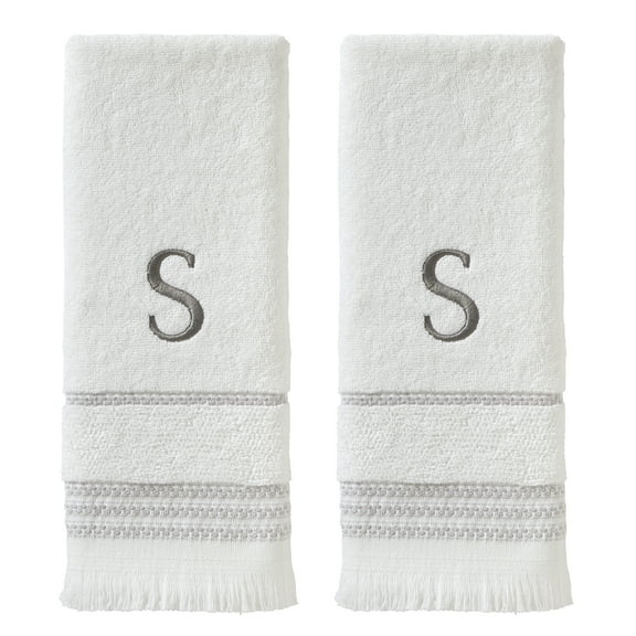 SKL Home Casual Monogram Hand Towel (2-Pack), "S", White