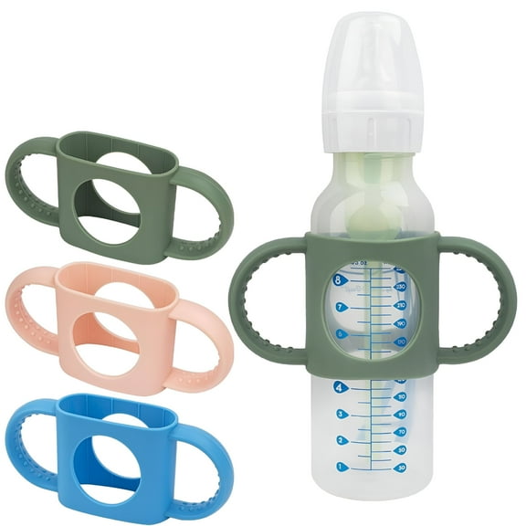 ACDANC (3-Pack) Bottle Handles for Narrow Baby Bottles with Easy Grip Handles to Hold Their Own Bottle - BPA-Free Soft Silicone - Red Green and Blue