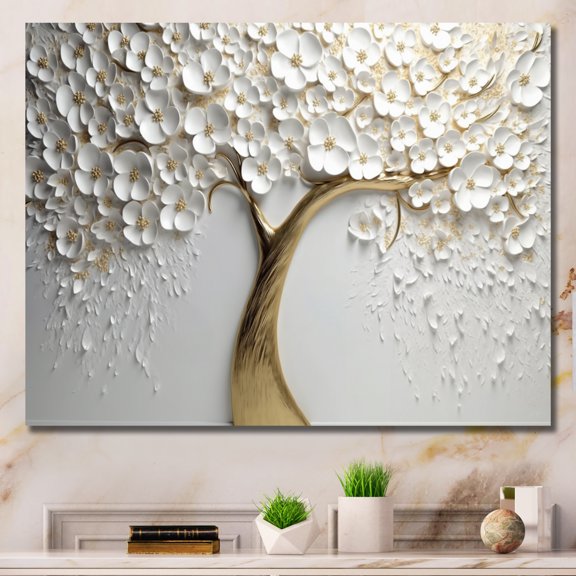 Designart "White Orchid Tree Garden Of Branches V" Tree Floral Wall Art For Bathroom