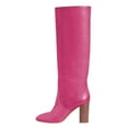 thumbnail image 2 of FSJ Women Classic Knee High Boots Stretch Pull On Round Closed Toe Long Boots Chunky High Heel Wide Calf Ladies Dress Party Shoes Size 10.5 Deep Pink, 2 of 3