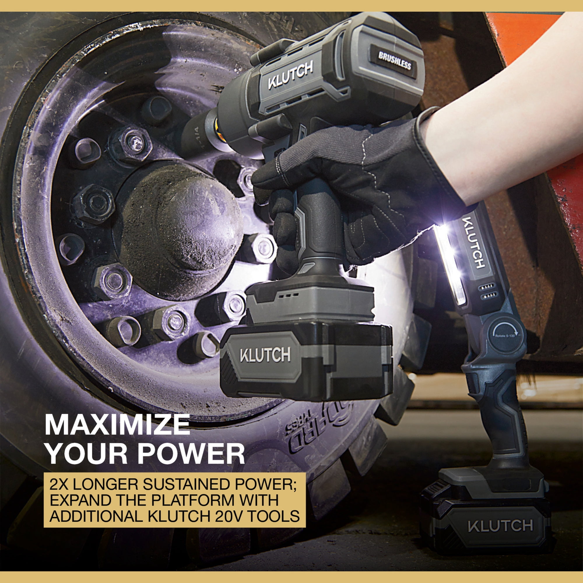 Klutch 1/2in. High-Torque Impact Wrench, KLiQ 20V, 1000 Ft./Lbs. Breakaway Torque, Brushless, Cordless, Bare Tool